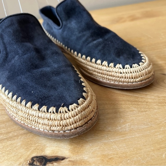 VINCE JALEN LOAFERS BEIGE 7M SUEDE UPPER ESPADRILLE RAFFIA BASE SLIP ON … - Picture 5 of 10